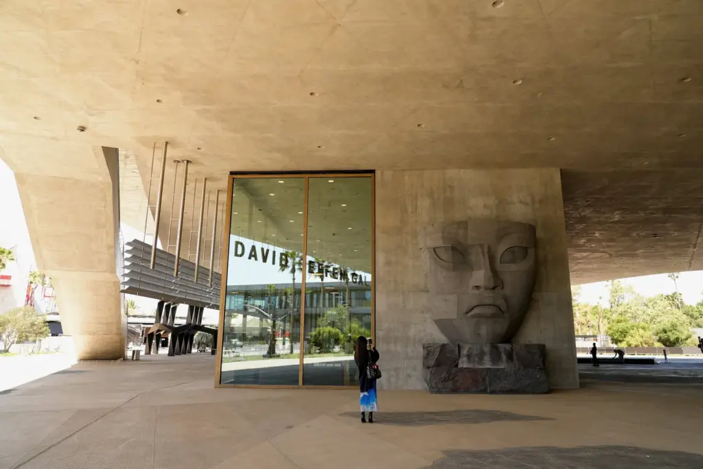 The sculpture 'Tlali', by Mexican artist Pedro Reyes, at the entrance of the David Geffen Galleries, the LACMA expansion.