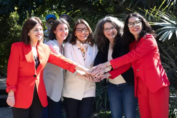 Mónica Oltra, Irene Montero, Sira Rego and Janja Lula da Silva speak at an event in Valencia