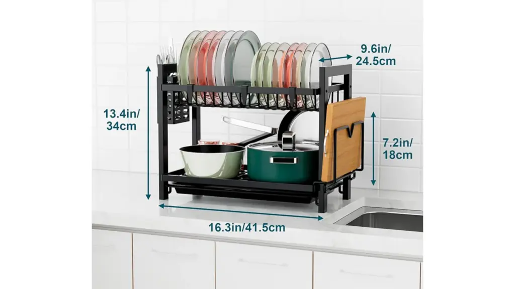 Vertical dish rack on white background.