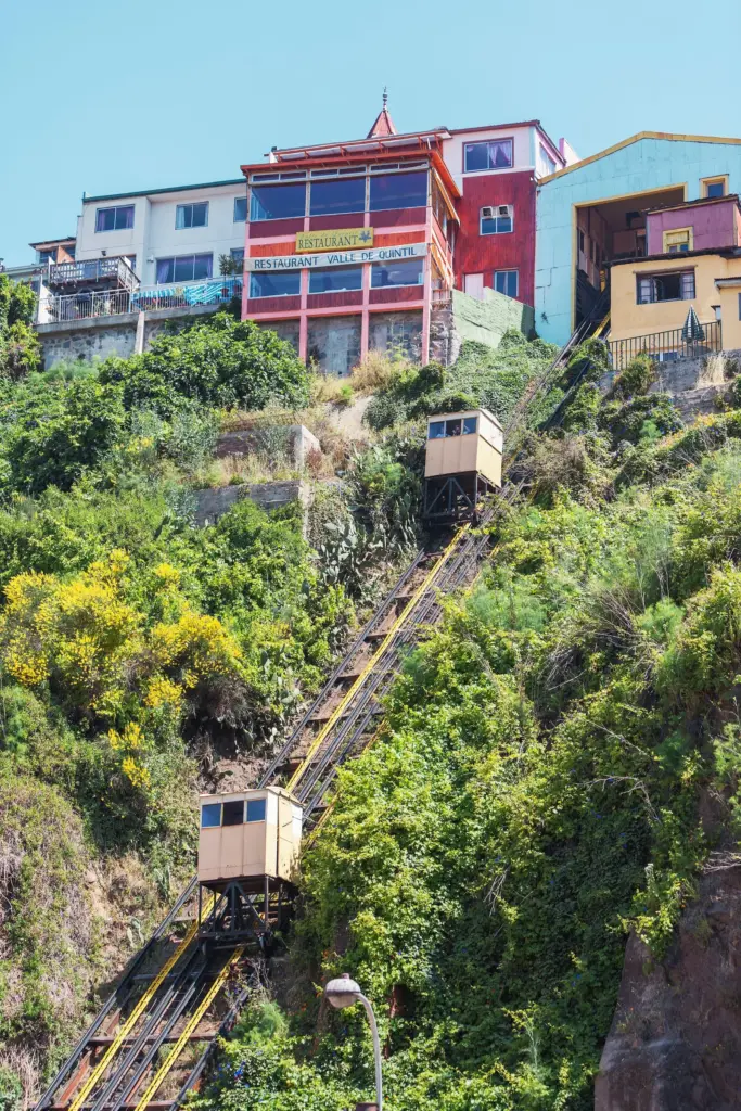 The famous cable cars of Valparaíso.