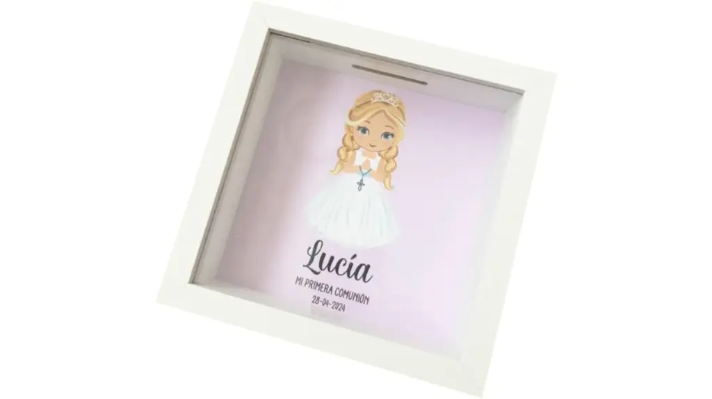 Hucha personalizada de comunión.