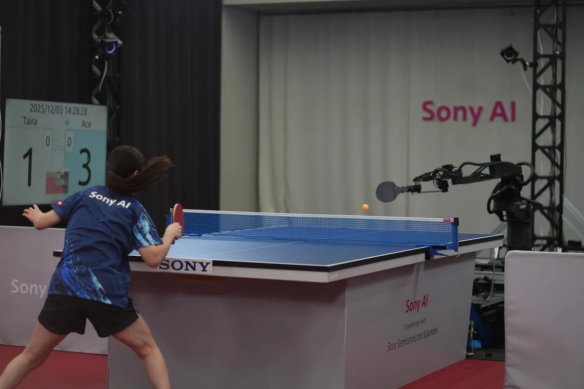 An AI-trained robot defeats an elite table tennis player