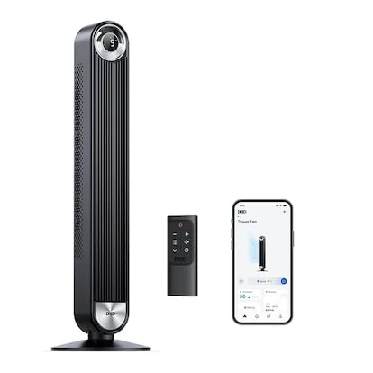 Smart tower fan on white background.