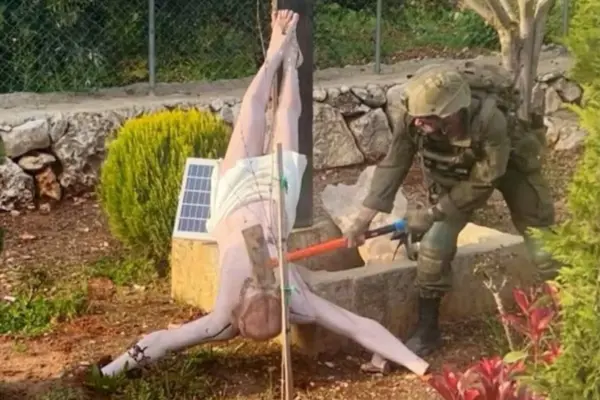 The image of an Israeli soldier knocking down a crucified Jesus Christ in Lebanon provokes an unusual lament from Netanyahu