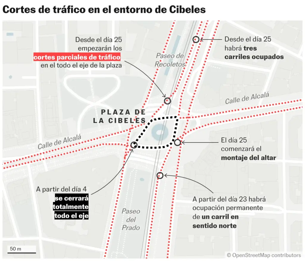Traffic cuts around Cibeles (Location maps)