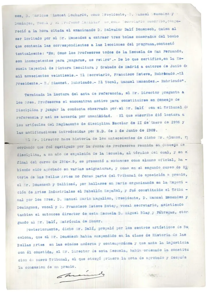 Dalí at the Royal Academy of San Fernando: a rebellious and insolent student expelled permanently