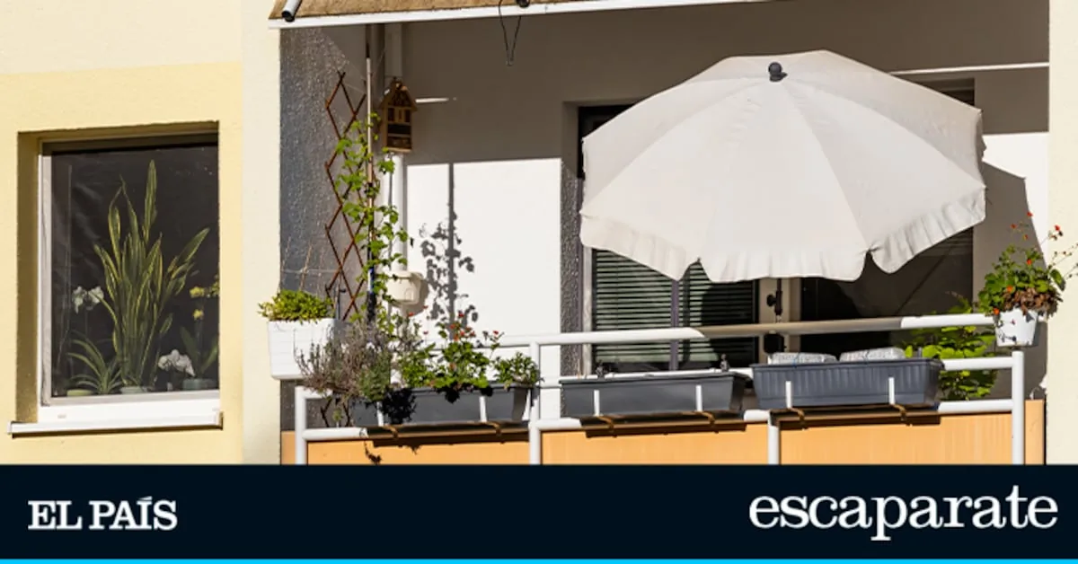 Compact umbrellas and practical awnings to provide shade for small balconies