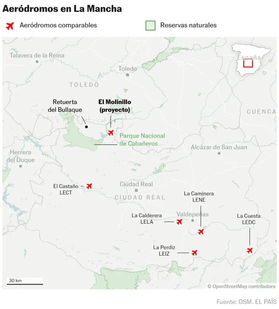 Aeródromos en La Mancha (Mapas de ubicación)