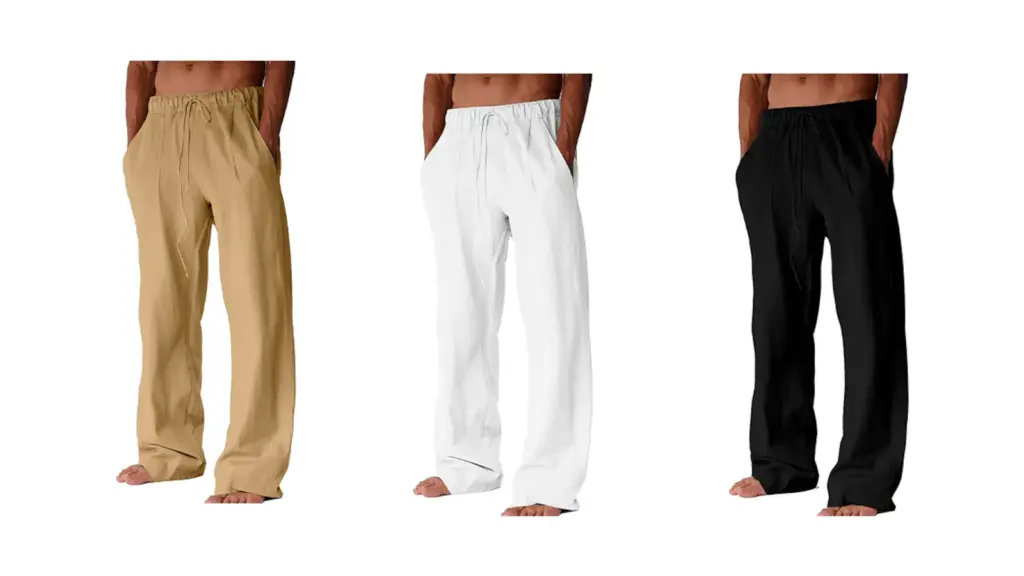 Linen pants on a white background.