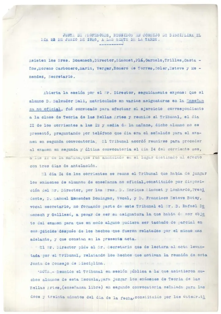 Dalí at the Royal Academy of San Fernando: a rebellious and insolent student expelled permanently