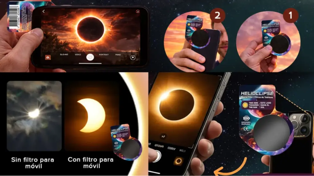 Estas gafas homologadas para el eclipse solar cuentan con un filtro para el móvil.