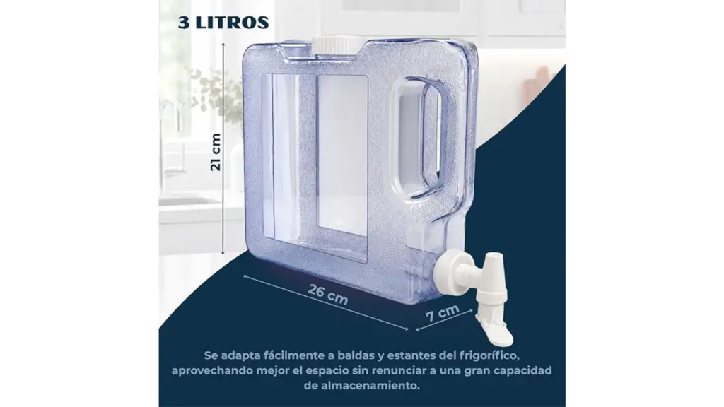 Dispensador de agua para nevera sobre fondo blanco.