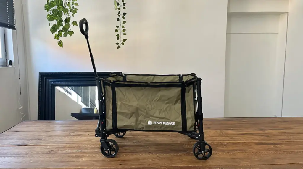 This model converts into a bench by opening the sides of the fabric bag.