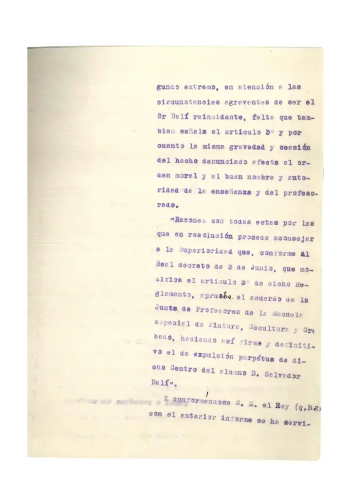 Dalí at the Royal Academy of San Fernando: a rebellious and insolent student expelled permanently