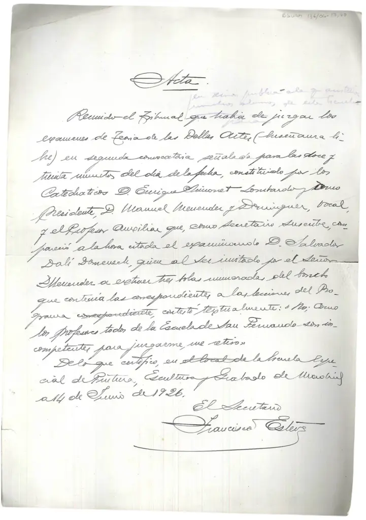 Dalí at the Royal Academy of San Fernando: a rebellious and insolent student expelled permanently