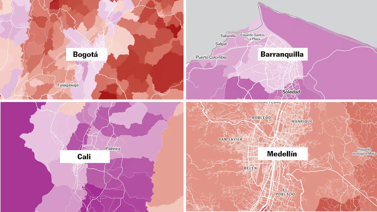 Map of the elections in Colombia with the results for each municipality
