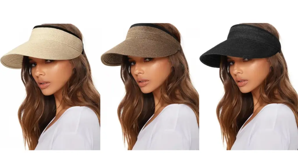 Esta visera de paja está disponible en cuatro colores.