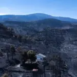 The fire's trail from a drone's view: this is what's left of the Valle de Iruelas campsite and the surroundings of the El Burguillo dam