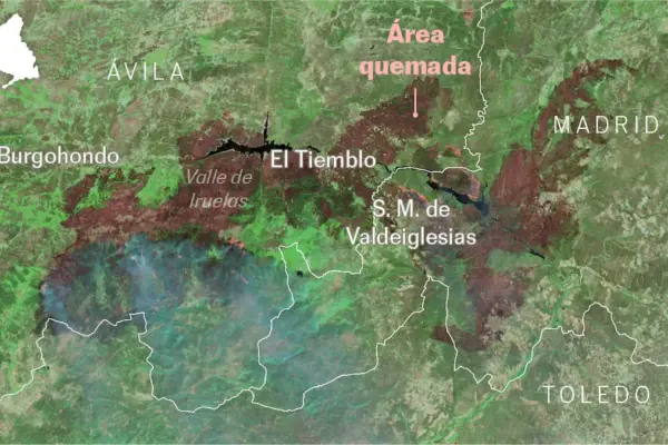Maps | Data and satellite images show how the wind transformed the fires in Ávila and Madrid
