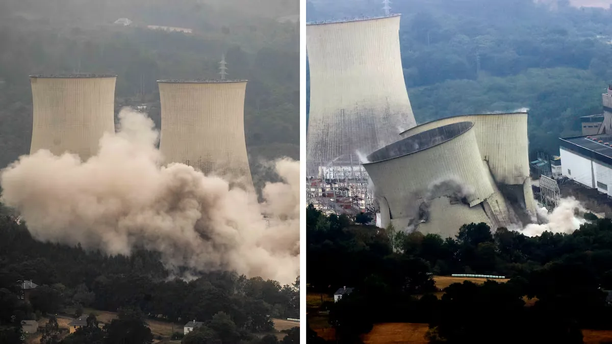 Así ha sido la caída de las cuatro torres de la central de As Pontes, en A Coruña