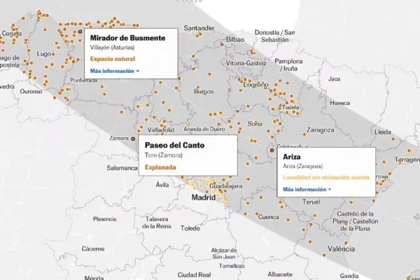 Map of sites to watch the total eclipse: EL PAÍS completes a search engine with almost 500 official viewpoints
