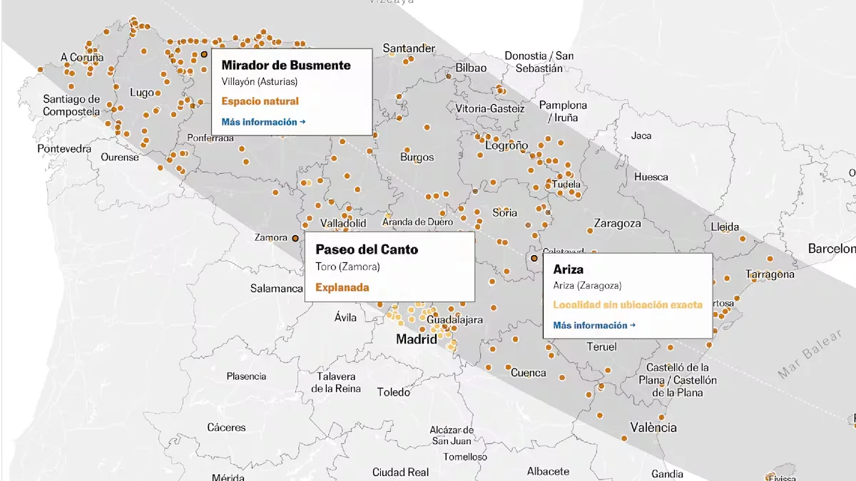 Map of sites to watch the total eclipse: EL PAÍS completes a search engine with almost 500 official viewpoints