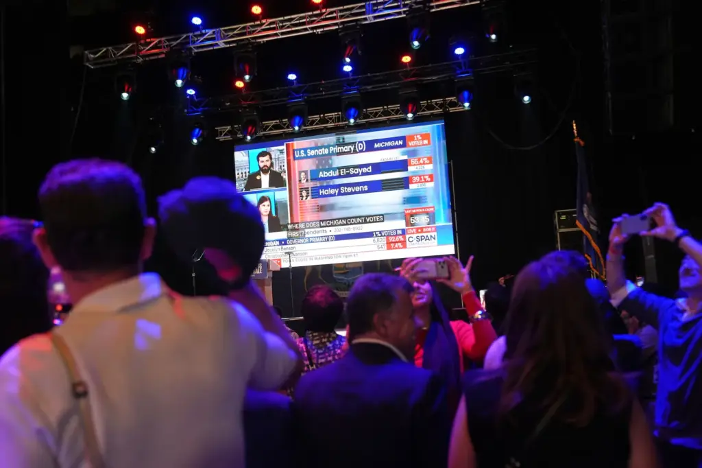 Followers of Abdul El-Sayed at the election closing event at the Majestic Theatre in Detroit this Tuesday.