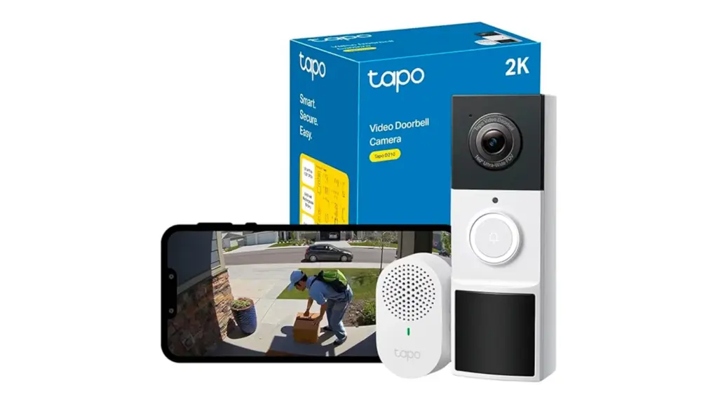 Video doorbell on white background.
