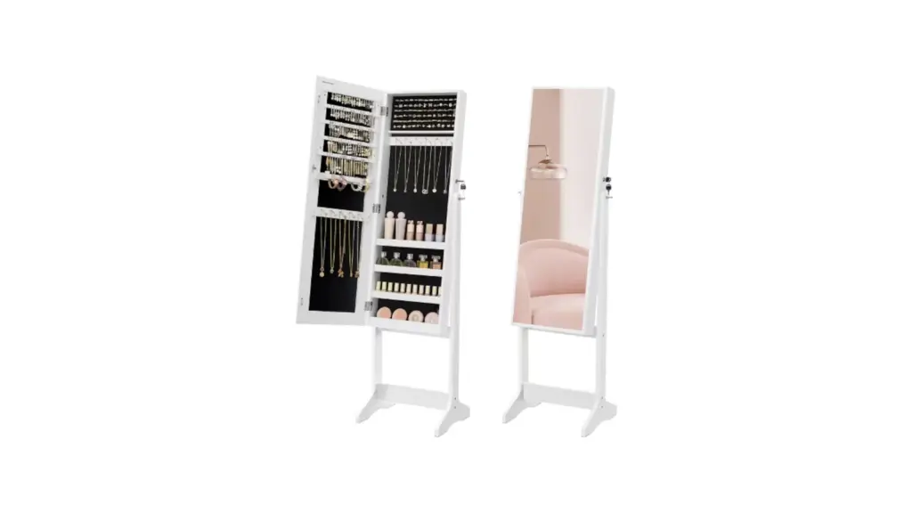 Well-organized jewelry and costume jewelry without tangles: the perfect vertical jewelry box with mirror for small bedrooms