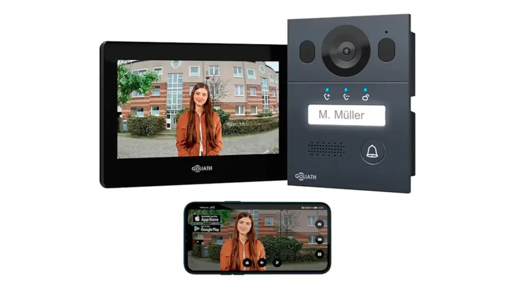 Video doorbell on white background.