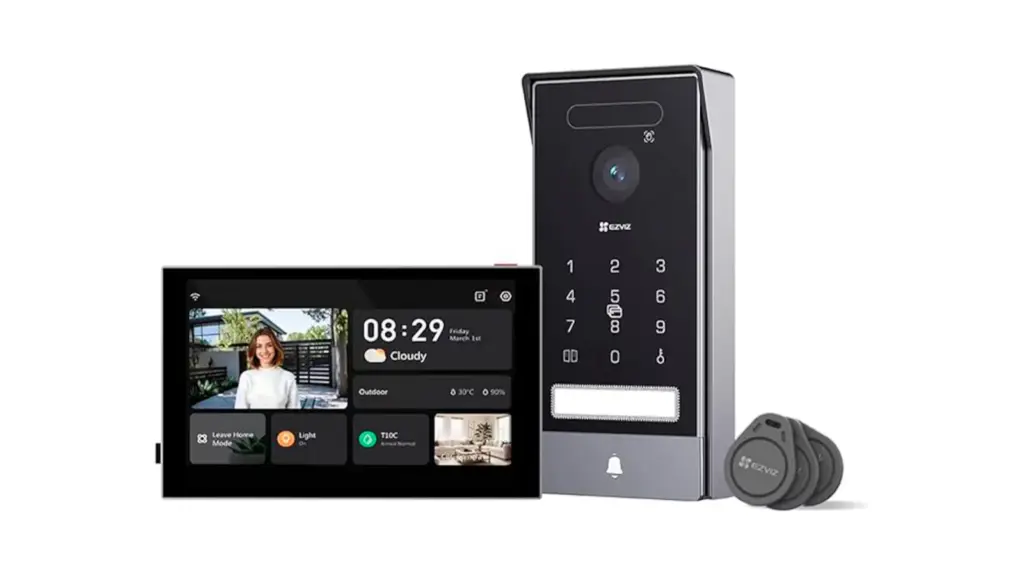 Video doorbell on white background.