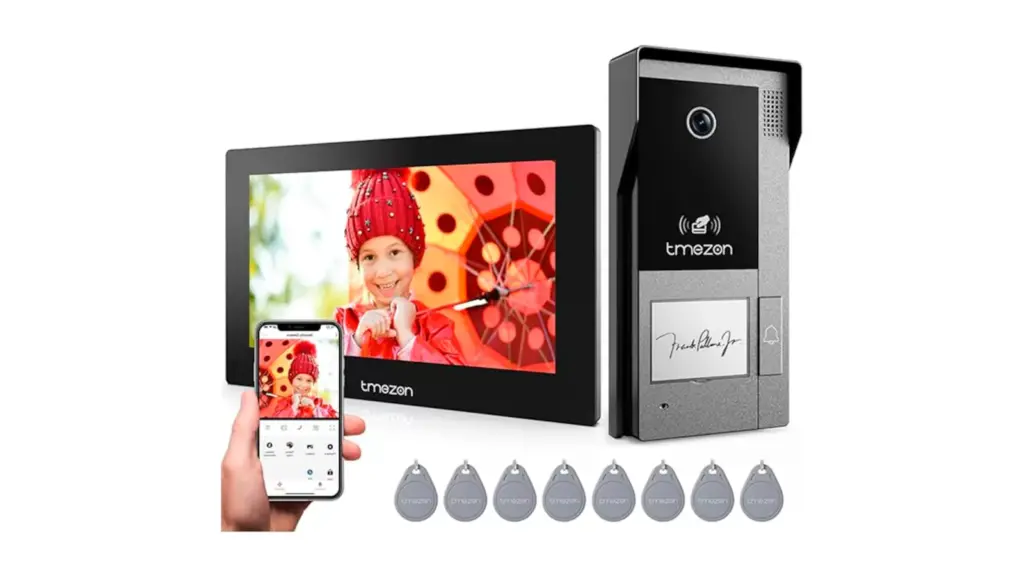 Video doorbell on white background.