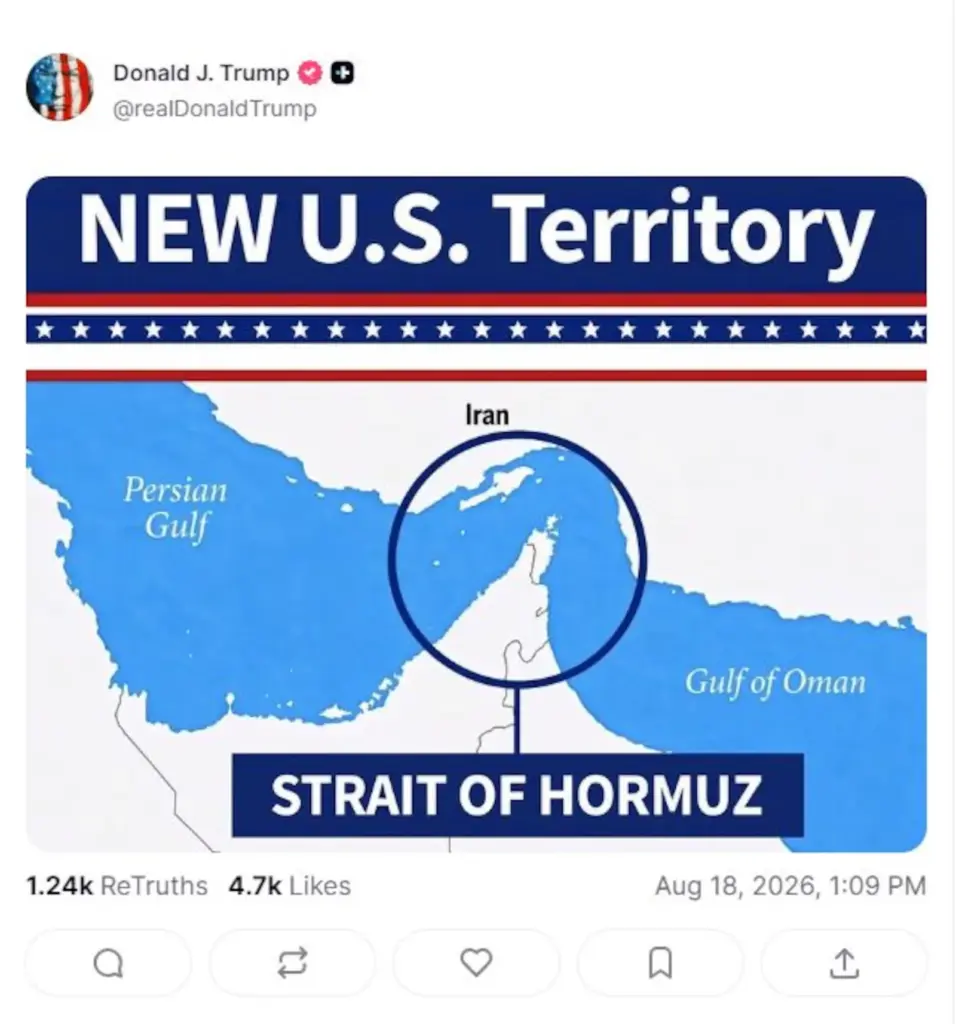 Trump declares the Strait of Hormuz "new territory of the United States"
