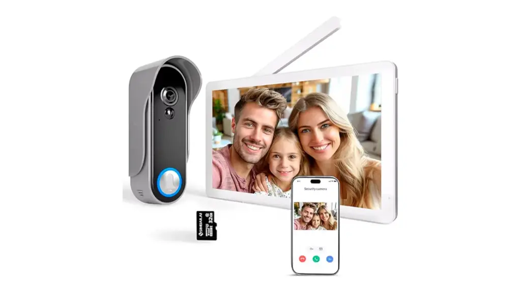 Video doorbell on white background.