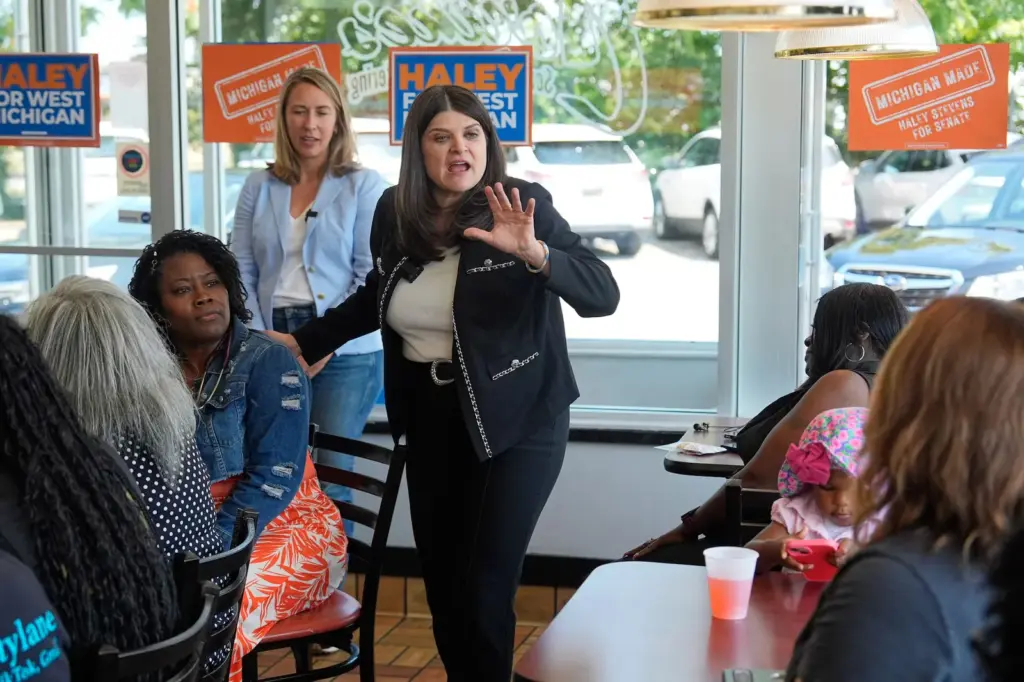 Haley Stevens, Democratic congresswoman and senatorial candidate, this Monday at an event in Muskegon Heights, Michigan.