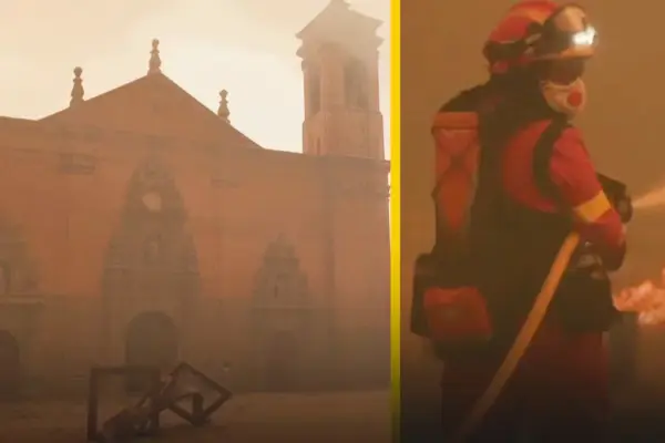 The monasteries of San Juan de la Peña are saved from the fire of Las Peñas de Riglos in Huesca