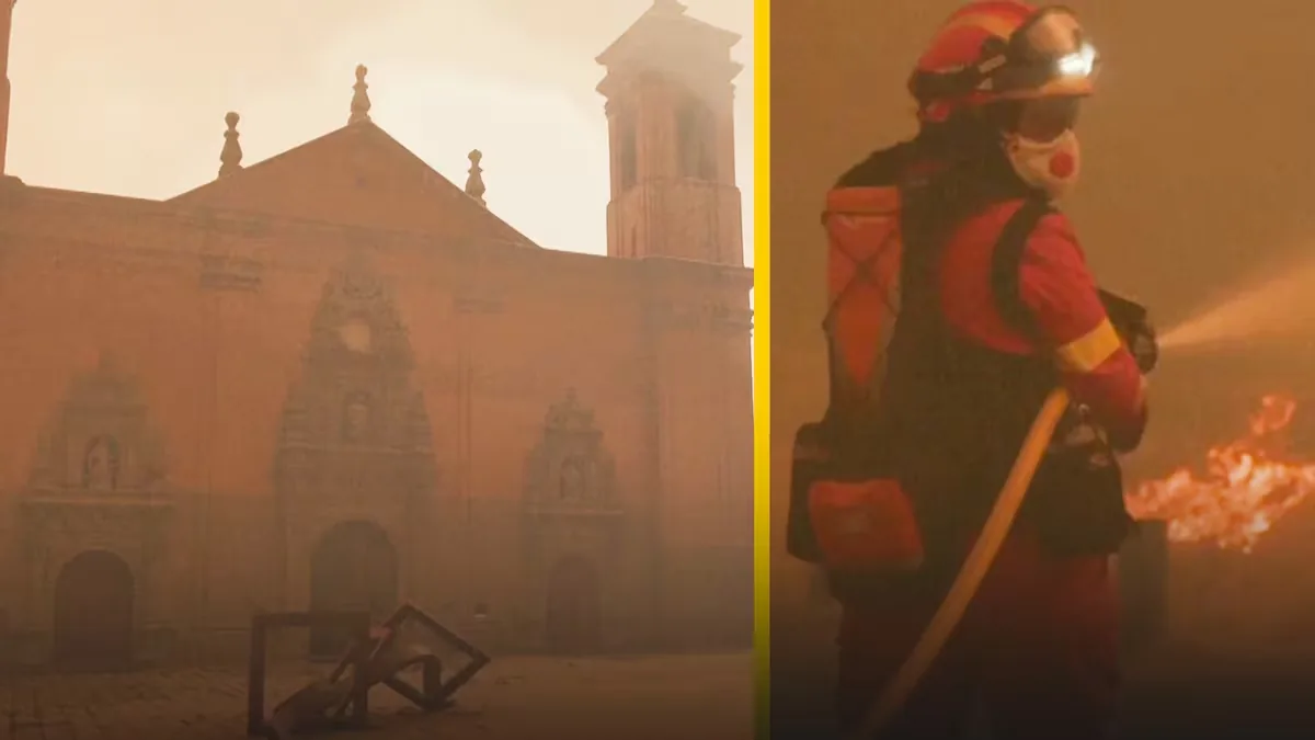 The monasteries of San Juan de la Peña are saved from the fire of Las Peñas de Riglos in Huesca