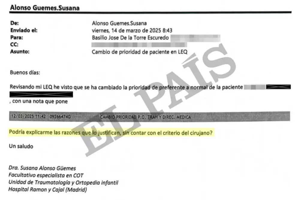 The documents proving that Madrid manipulated the Ramón y Cajal waiting list: “Avoid marking them as preferential”