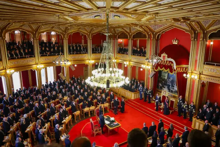 Haakon VIII sworn in as King of Norway before the Parliament