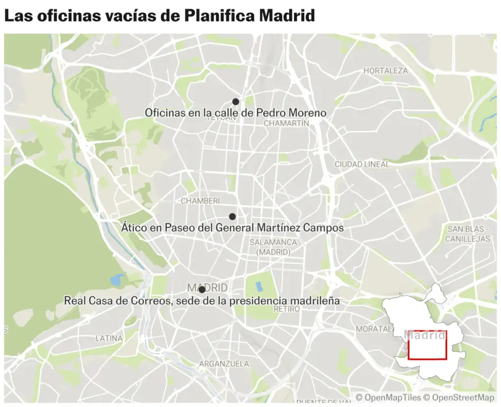 Las oficinas vacías de Planifica Madrid (Mapas de ubicación)