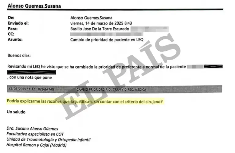 The documents proving that Madrid manipulated the Ramón y Cajal waiting list: “Avoid marking them as preferential”
