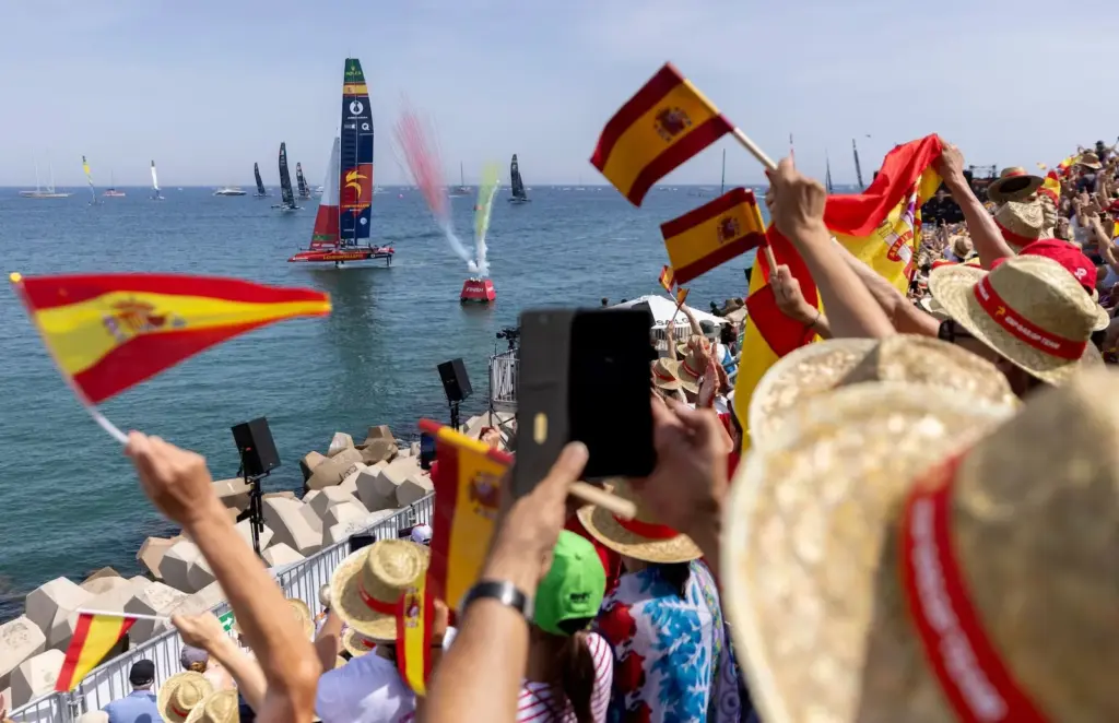 The Roosters crash at the SailGP in Valencia on a windless day