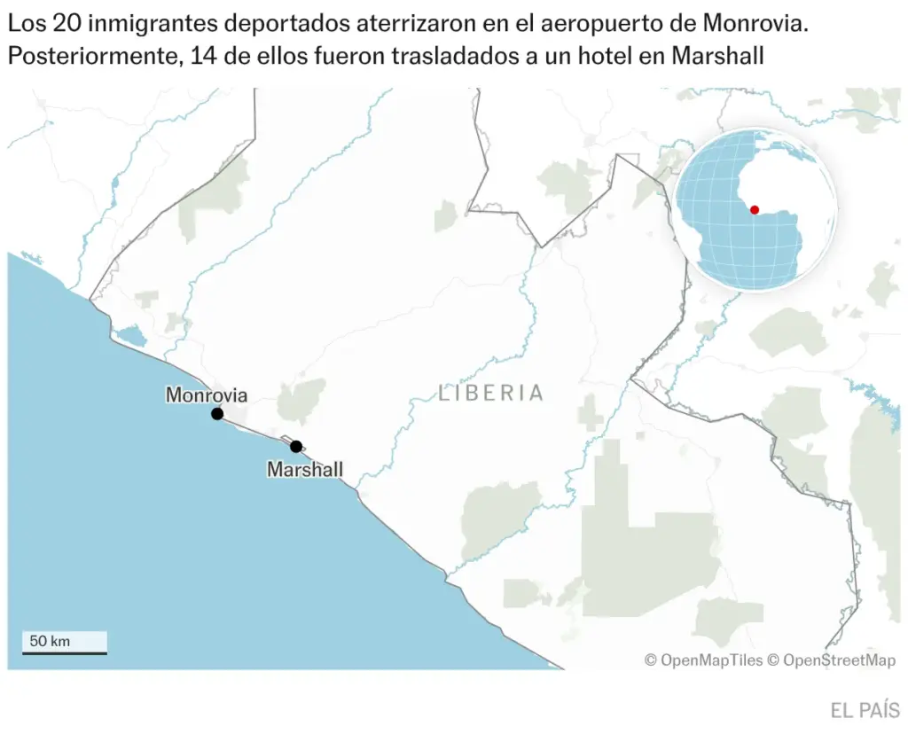 The US has deported 20 immigrant people to Liberia, in West Africa (Location maps)