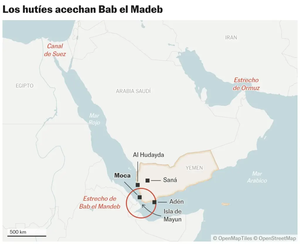 The Houthis approach control of Bab el Mandeb (Location maps)