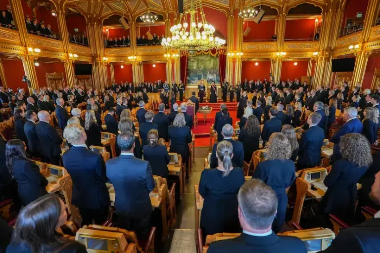 Haakon VIII sworn in as King of Norway before the Parliament