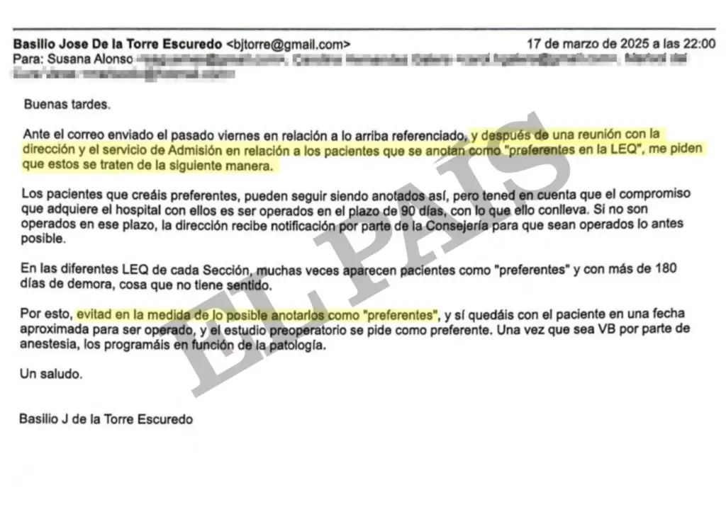 The documents proving that Madrid manipulated the Ramón y Cajal waiting list: “Avoid marking them as preferential”