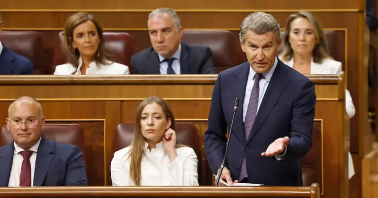 The PP president, Alberto Núñez Feijóo, this Wednesday in the government control session in Congress.