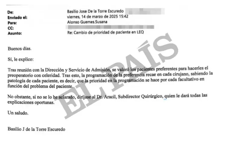 The documents proving that Madrid manipulated the Ramón y Cajal waiting list: “Avoid marking them as preferential”